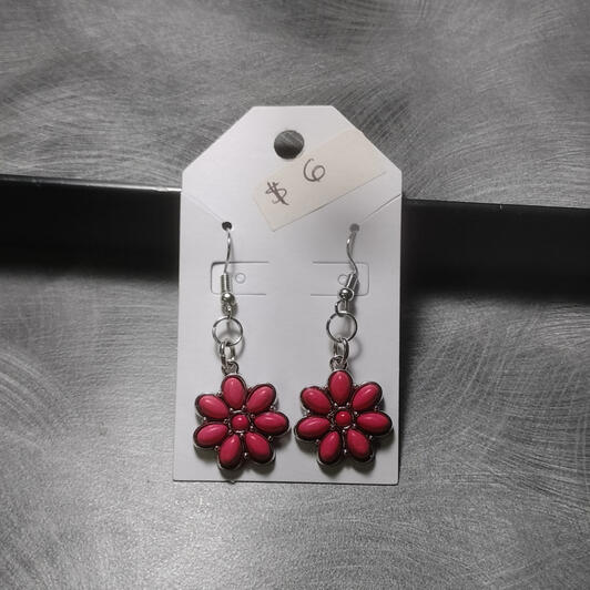 Pink Turquoise Flower Earrings - $6